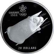 20 Dollars - Elizabeth II Bobsled, Canada, 1987 reverse image