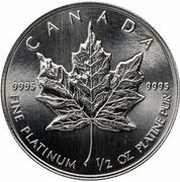 20 Dollars - Elizabeth II ½ oz Platinum Bullion Coinage, Canada, 1990-1999 reverse image