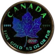 20 Dollars - Elizabeth II Hologram colored GML fractionnal set; 1⁄2 oz, Canada, 1999 reverse image