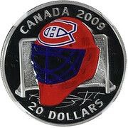 20 Dollars - Elizabeth II Montréal Canadiens Goalie Mask, Canada, 2009 reverse image