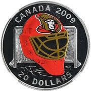 20 Dollars - Elizabeth II Ottawa Senators Goalie Mask reverse image