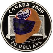 20 Dollars - Elizabeth II Edmonton Oilers Goalie Mask, Canada, 2009 reverse image