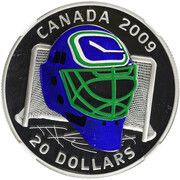 20 Dollars - Elizabeth II Vancouver Canucks Goalie Mask, Canada, 2009 reverse image