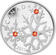 20 Dollars - Elizabeth II Hyacinth Red Small Crystal Snowflake, Canada, 2011 reverse image