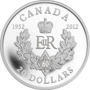 20 Dollars - Elizabeth II Royal Cypher; Silver, Canada, 2012 reverse image