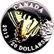 20 Dollars - Elizabeth II Tiger Swallowtail, Canada, 2013 reverse image