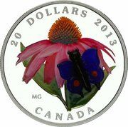 20 Dollars - Elizabeth II Purple Coneflower and Butterfly, Canada, 2013 reverse image