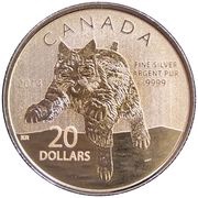 20 Dollars - Elizabeth II Bobcat, Canada, 2014 reverse image