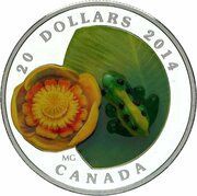 20 Dollars - Elizabeth II Water-lily and Leopard Frog, Canada, 2014 reverse image