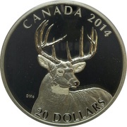 20 Dollars - Elizabeth II White-Tailed Deer; portrait, Canada, 2014 reverse image