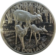 20 Dollars - Elizabeth II White-Tailed Deer; Doe and Her Fawns, Canada, 2014 reverse image