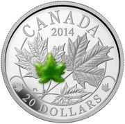 20 Dollars - Elizabeth II Majestic Maple Leaves with Jade, Canada, 2014 reverse image