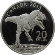 20 Dollars - Elizabeth II Albertosaurus, Canada, 2015 reverse image