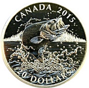 20 Dollars - Elizabeth II Largemouth Bass, Canada, 2015 reverse image