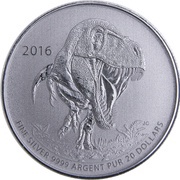 20 Dollars - Elizabeth II Tyrannosaurus Rex, Canada, 2016 reverse image