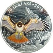 20 Dollars - Elizabeth II Regal Red-Tailed Hawk, Canada, 2016 reverse image