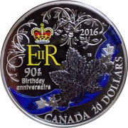 20 Dollars - Elizabeth II Her Majesty's 90th Birthday, Canada, 2016 reverse image