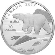 20 Dollars - Elizabeth II Polar Bear, Canada, 2017 reverse image