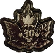 20 Dollars - Elizabeth II 30th anniversary maple leaf shaped, Canada, 2018 reverse image