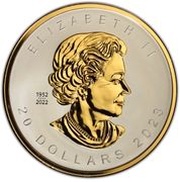 20 Dollars In the name of Elizabeth II; Gilt Maple Leaf obverse image