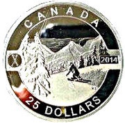 25 Dollars - Elizabeth II Skiing Canada's Slopes, Canada, 2014 reverse image