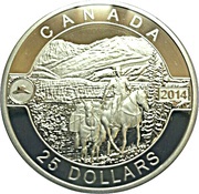25 Dollars - Elizabeth II Cowboy in the Canadian Rockies, Canada, 2014 reverse image