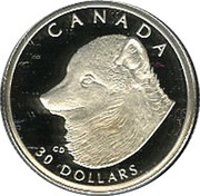 30 Dollars - Elizabeth II Arctic fox; platinum, Canada, 1993 reverse image