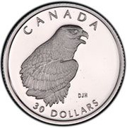 30 Dollars - Elizabeth II Peregrine Falcon; platinum, Canada, 1996 reverse image