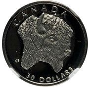 30 Dollars - Elizabeth II Wood Bison; platinum, Canada, 1997 reverse image