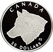 30 Dollars - Elizabeth II Grey Wolf; platinum, Canada, 1998 reverse image