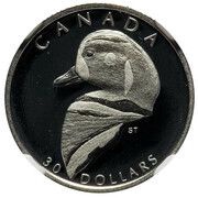 30 Dollars - Elizabeth II Harlequin Duck; platinum, Canada, 2001 reverse image