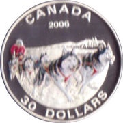 30 Dollars - Elizabeth II Dog Sled Team, Canada, 2006 reverse image
