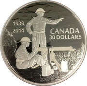 30 Dollars - Elizabeth II 75th Anniversary of the Declaration of World War II, Canada, 2014 reverse image