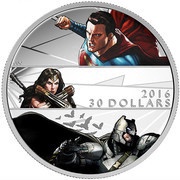 30 Dollars - Elizabeth II Superman, Wonder Woman, Batman, Canada, 2016 reverse image