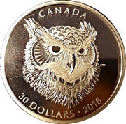 30 Dollars - Elizabeth II The Great Horned Owl, Canada, 2018 reverse image