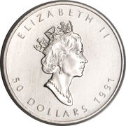 50 Dollars - Elizabeth II 3rd Portrait; 1 oz. platinum bullion coinage obverse image