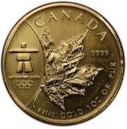 50 Dollars - Elizabeth II Maple leaf and Inukshuk, Gold, Canada, 2008 reverse image