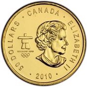 50 Dollars - Elizabeth II Hockey Player, Gold obverse image