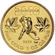 50 Dollars - Elizabeth II Hockey Player, Gold, Canada, 2010 reverse image