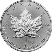 50 Dollars - Elizabeth II 4th effigy; 1 oz. Platinum Bullion Coinage, Canada, 2015-2022 reverse image