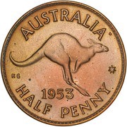 ½ Penny - Elizabeth II 1st Portrait; without "F:D:" reverse image