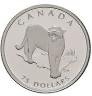 75 Dollars - Elizabeth II Cougar; Platinum, Canada, 1992 reverse image