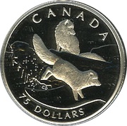 75 Dollars - Elizabeth II Arctic fox; platinum reverse image