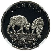 75 Dollars - Elizabeth II Wood Bison; platinum, Canada, 1997 reverse image