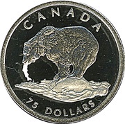 75 Dollars - Elizabeth II Grizzly bear; platinum, Canada, 2004 reverse image