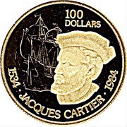 100 Dollars - Elizabeth II Jacques Cartier, Canada, 1984 reverse image