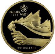 100 Dollars - Elizabeth II Calgary Olympics, Canada, 1987 reverse image