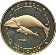 100 Dollars - Elizabeth II Bowhead Whale, Canada, 1988 reverse image