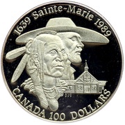 100 Dollars - Elizabeth II Saint-Marie Among the Hurons, Canada, 1989 reverse image