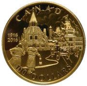 100 Dollars - Elizabeth II 100th Anniversary of Parliament Buildings Fire, Canada, 2016 reverse image
